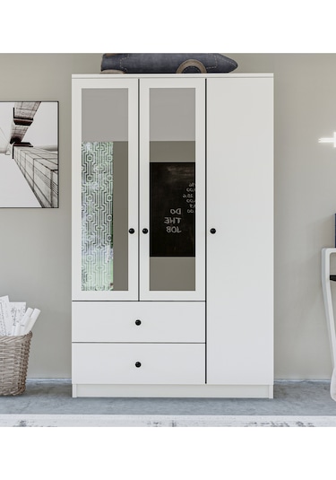 Metalia Gm 853 Home 3 Kapılı 2 Çekmeceli Düğme Kulplu Aynalı Gardırop