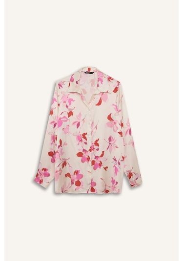 DeFacto Oversize Geniş Kalıp Desenli Saten Uzun Kollu Gömlek T6892AZ25SPER100