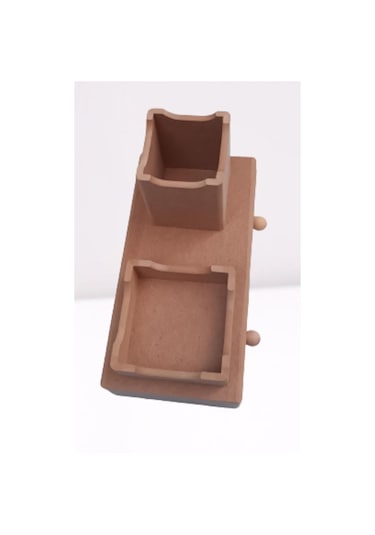 Hobi Dekoratif Kalemlik Set İkili Model Ham Mdf Ahşap Çekmece El Yapımı