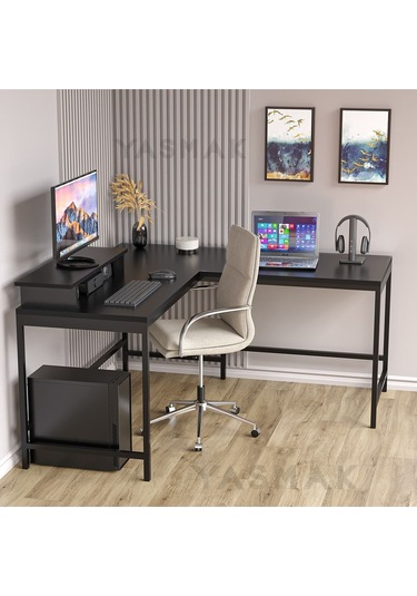 Siyah L Tipi Çalışma Oyun Masası 270s Dıştan Dışa 150x150 Ölçüsünde Siyah