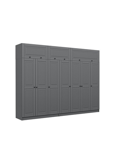 Kale 7 Kapaklı 4 İç Çekmeceli Dolap Ve Yüklük Antrasit Mebran İlkbahar 255cm Antrasit