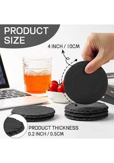 Xurunkeji Taş Bardak Altlığı 10cm Yuvarlak Cam Bardak Altlığı Pratik Standlı İçecekler, Kupalar, Barlar, Bardaklar İçin Uygun Siyah