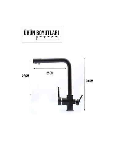 Kustar 3 Yollu Arıtma Çıkışlı Mutfak Eviye Bataryası Siyah