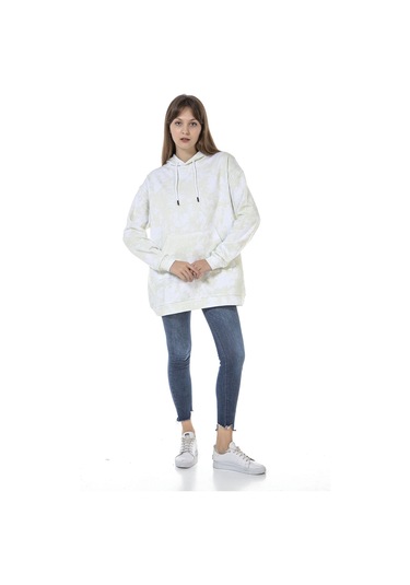 Unisex Oversize Kapüşonlu Kanguru Cepli Batik Sweatshirt