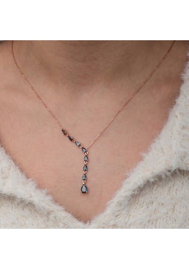 Blackcraft Gümüş Sıralı Mistik Topaz Taşlı Damla Kadın Kolye Bc-8a97c0 Renkli