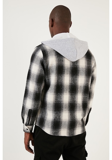 Buratti Ekoseli Çift Cepli Kapüşonlu Oduncu Erkek Gömlek Cf22W2650 Siyah