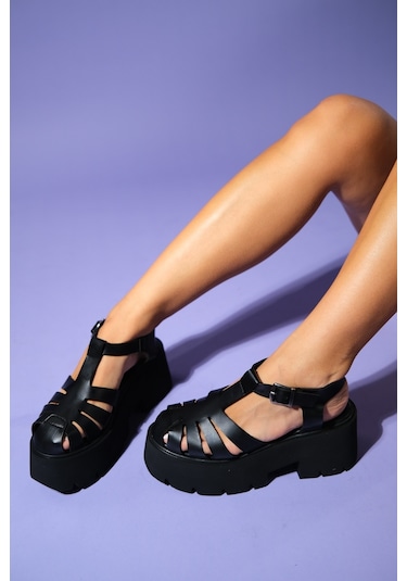 Luvishoes Luvi Shoes Verua Siyah Kalın Taban Sandalet Siyah