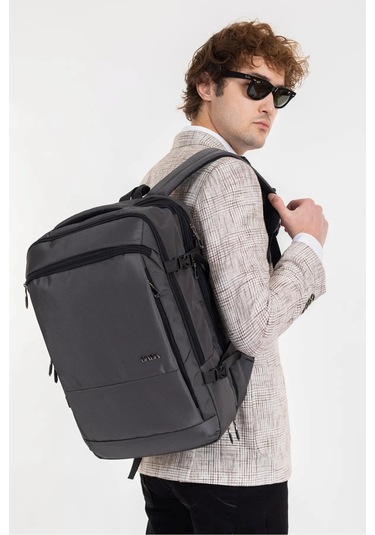 Dada Körüklü Su Geçirmez Kumaş Fonksiyonel Sırt Çantası 15.6 İnç Gri