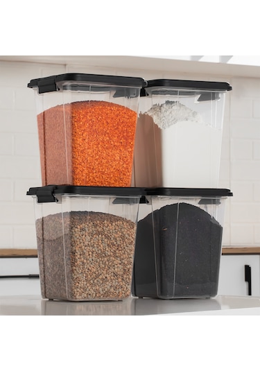 Porsima 4371 4 Lü Mega Boy Hava Geçirmez Deterjan Saklama Kabı Erzak Saklama Kabı Seti Gri 5 Lt Şeffaf