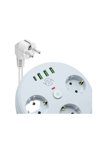 Vea Ve-26583 3'lü 1.5 Metre Kablolu 3 Usb / Type-c Girişli Akım Korumalı Grup Priz 1