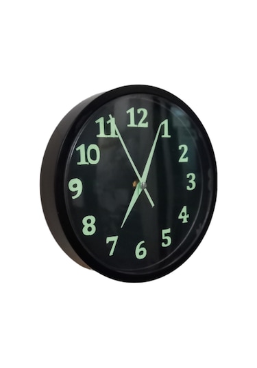Fosforlu Gece Parlayan Siyah Salon Mutfak Ofis Duvar Saati 22 Cm Siyah