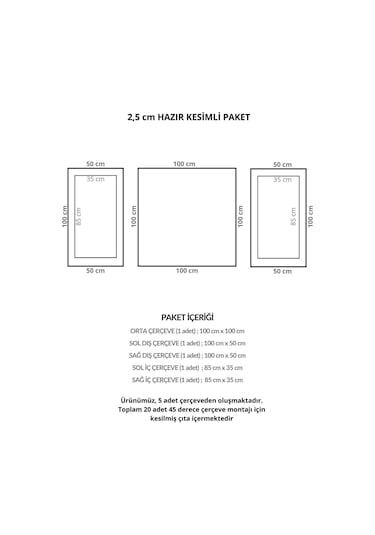 Diecor Dekoratif Boyanabilir 2,5 Cm Duvar Çıtası Hazır Kesimli 5 Adet Çerçeve Paketi Bej Model:xa275