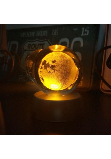 Dolunay Ay Gezegen Işıklı 6 Cm Çapında Cam Kristal Küre