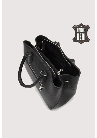 Hakiki Deri Siyah Kadın Kol Çantası Uzun Askılı Smr7666 Siyah
