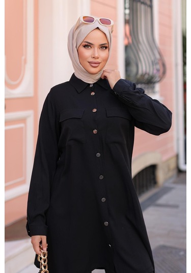 Cep Detaylı Tesettür Siyah Takım Siyah