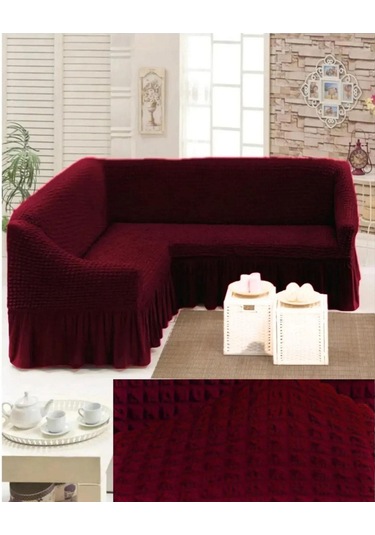 StarMall Bürümcük Köşe Koltuk Örtüsü, Kanepe, Koltuk Kılıfı, Eteli Bordo