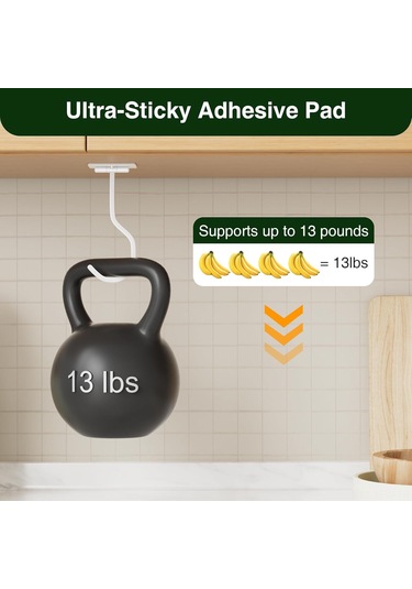 Tenfowee Beyaz Çift Kollü Muz Asma Kancası - Çekilebilir Mutfak Makyajı, Kolay Kurulum, Elektrostatik Boya, 16cm, 63g