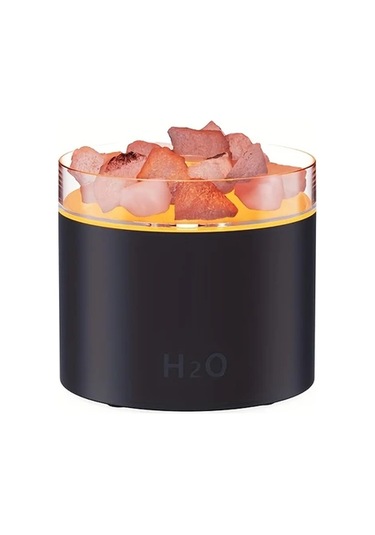 Techbloom Siyah Renkli Yaratıcı Tuz Taşı Aromaterapi Makinesi Renkli Alev Gece Lambası Hafif Ses Nemlendirme Büyük Su Tankı