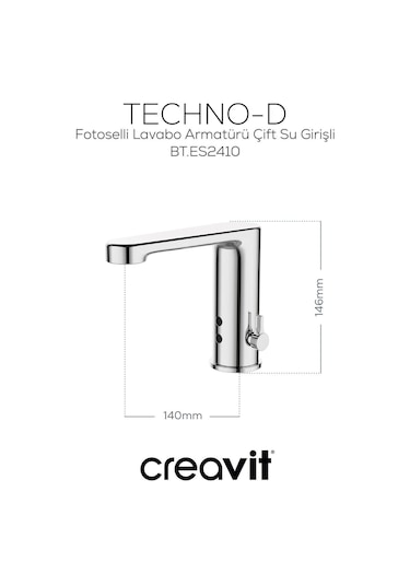 Creavit Fotoselli Lavabo Armatürü Çift Su Girişli Krom Bt.es2410