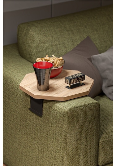 Yan Sehpa Ayarlanabilir Tepsi Dekoratif Modern Tepsi Sekizgen Ceviz