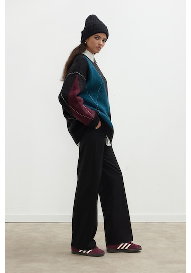 Manuka Baklava Desen Triko Kazak Petrol