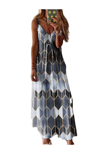 Şarap Kırmızısı Kadın Etek Yaz Gündelik Baskı Yular Tank Elbise Uzun Elbise