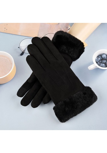 Symbee Kadınlar Kışlık Dokunmatik Eşofman Eldiveni - Yumuşak Yün İçli, Isı Sağlayıcı, Sürüş Ve Sürüş İçin Uygun, Siyah, Tek Beden
