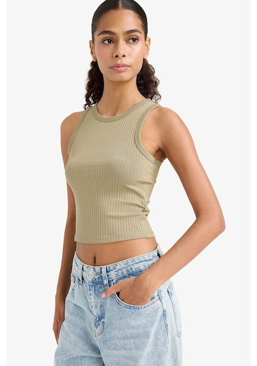 Defacto Slim Fit Dar Kesim Halter Yaka Fitilli Kaşkorse Atlet A8859ax25aukh459 Haki