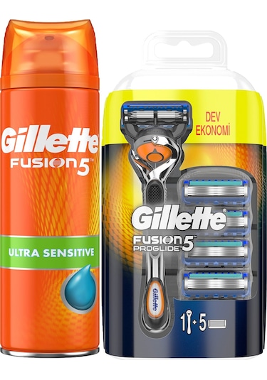 Gillette Proglide Fusion Makine + 4 Bıçak + Gillette Fusion Tıraş Jeli 200 ML