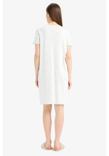 DeFacto Bisiklet Yaka Fitilli Kaşkorse Kısa Kollu Gecelik-Fall in Love E9198AX25SPER98