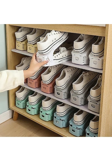 Ayarlanabilir Depolama Çift Kalınlaştırılmış Ayakkabı Rafı Katmanlı Ayakkabı Tepsisi Ev Yerden Tasarruf Sağlayan Ayakkabı Düzenleyici Ayakkabı Dolabı Rafları Yeşil