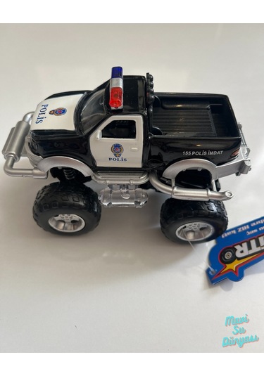 Metal Çek Bırak Sesli Canavar Polis Arabası 13x7x9 Cm Siyah