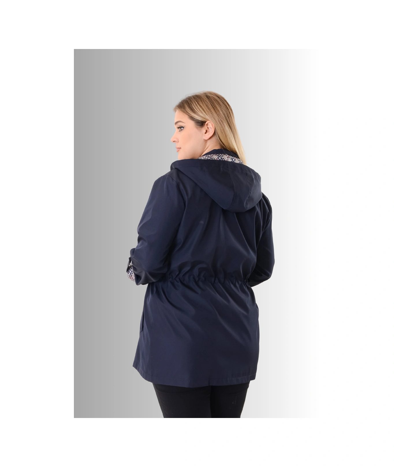 Büyük Beden Kapüşonlu Lacivert Renkli Bonding Ceket Lacivert