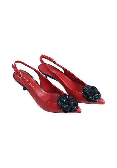 Poletto Hakiki Deri Kırmızı-sıyah Ayakkabı Stiletto 9841 92 V1-2529 Kırmızı - Siyah
