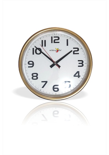 Altın Sarı Renk 28 Cm Bombe Camlı Sessiz Kayar Saniye Duvar Saati Altın