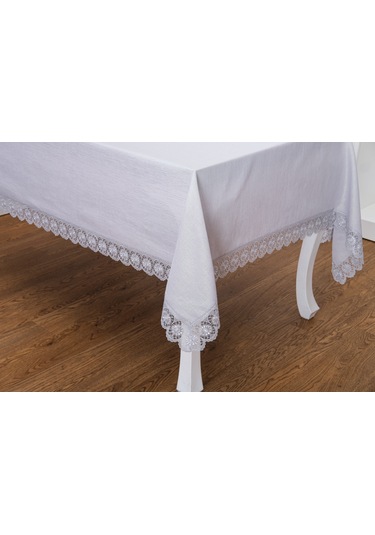 Finezza Jena Lüx Dantelli Simli Keten Kumaş Gri Masa Örtüsü  160x220 cm -1470