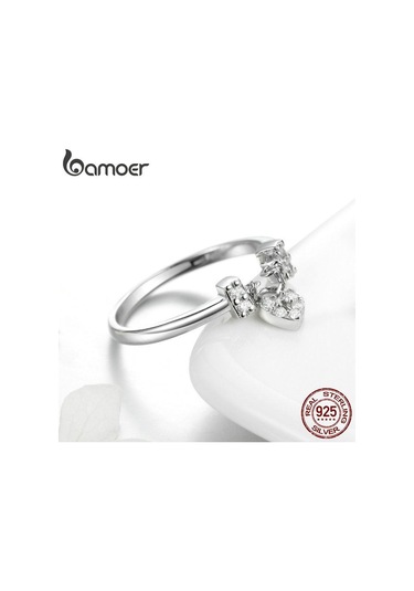 Bamoer Hakiki 925 Ayar Gümüş Aşk Kalp Kilit Aydınlık Cz Alyans