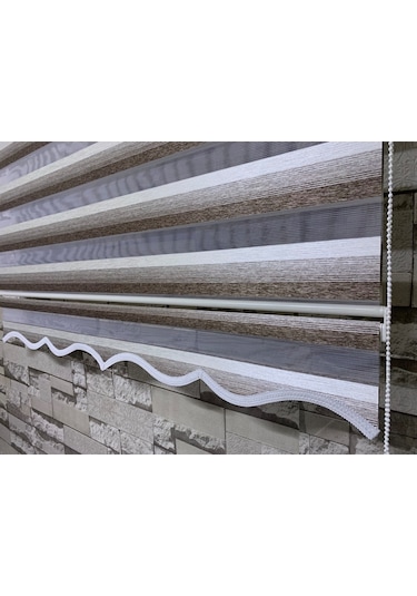 Kahve Krem Geçişli Zebra Perde (Etekli)