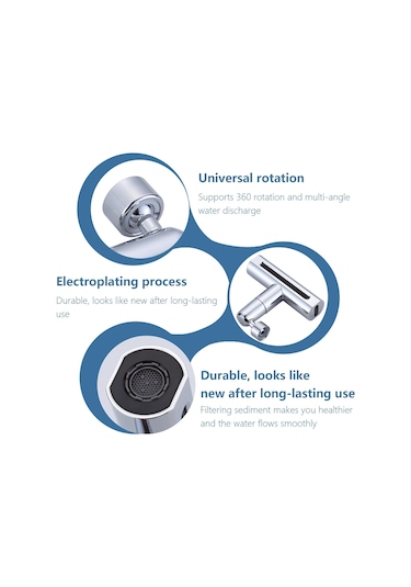 Fusty 360 Derece Döner Şelale Musluk Başlığı - 4 Fonksiyonlu Gümüş