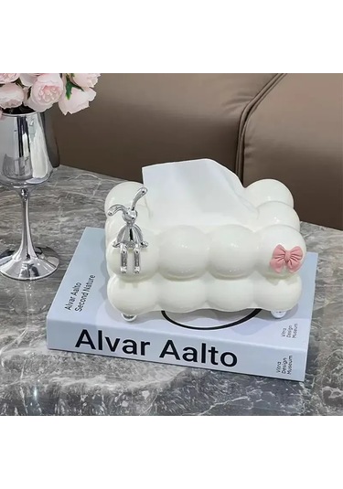 Konesam Pembe Bow 3cm Küçük Boy Keten Şeker Desenli Kağıt Havlu Kutusu - Ev & Restoran Dekoratif Ahşap Desenli Hafif Lüks Depolama Kutusu Diğer