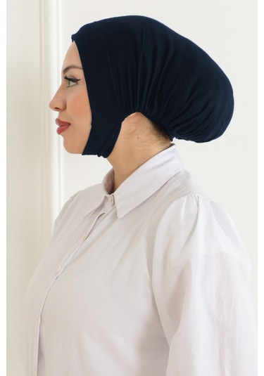 Kadın Tesettür Geniş Hacimli Pratik Ense Ve Çene Altından Geçmeli Kaymayan Çeneli Bone Lacivert Lacivert