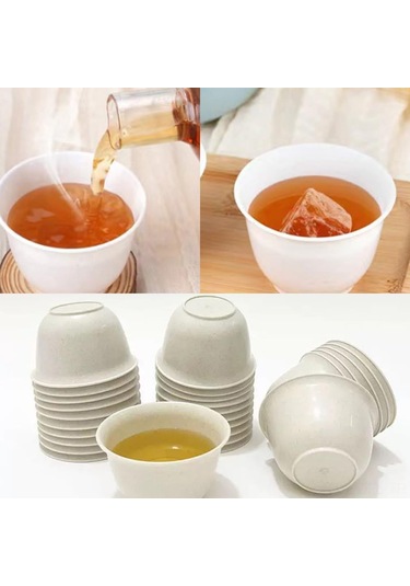 Dofolink 60ml Çay Bardakları, Pirinç Kabuğu Ve Pp Malzeme, Tek Kullanımlık, Isı Dayanıklı, 50 Adet Paket Beyaz