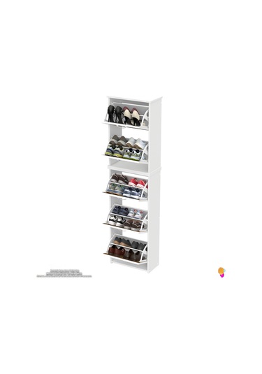 Modilayn Verve Asma Kapı Önü 52x194x26 Cm Lik 3 Düşer Kapak 10 Göz Bölmeli Ayakkabılık Ceviz - Beyaz