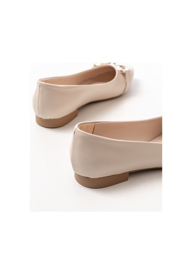 Aska Shoes İnf-133 Taşlı Tokalı Günlük Kadın Babet Ten