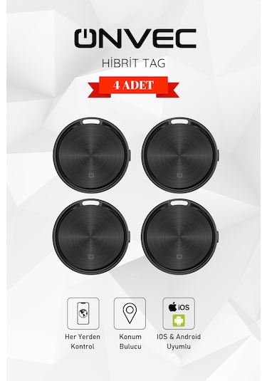 Onvec Hybrid Smart Tag 4 Adet Apple Uyumlu iOS Android Akıllı Eşya Bulucu Takip Cihazı