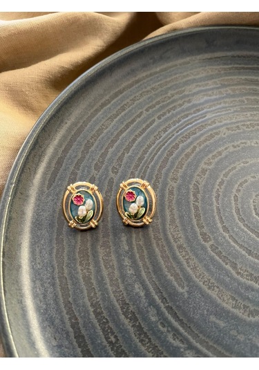 Vintage Sanat Çiçekli Küpe Çok Renkli