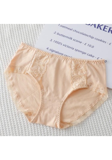 Badem Kadınlar İçin Saf Pamuk Dikişsiz İç Giyim Antibakteriyel Nefes Rahat Düz Renk Kızlar İçin Orta Bel Üçgen Örgü Açık Bej