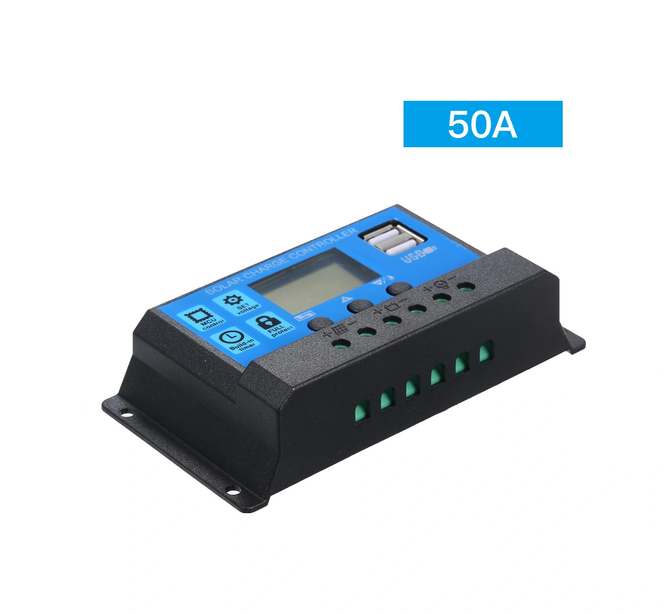 Youmex 50a 12v/24v Otomatik Uyumlu Güneş Enerji Kontrolörü, 5v 2.5a Usb Çıkışı, Mavi Abs Akü Şarj Cihazı