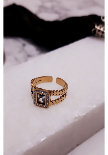 Giftworld Çelik Zirkon Baget Taşlı Yüzük Altın