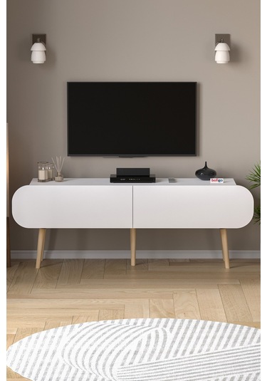 Tv Sehpası 2 Kapaklı Tv Sehpası Düşer Kapaklı Tv Ünitesi Televizyon Sehpası 120 Cm Sicilya Beyaz Beyaz